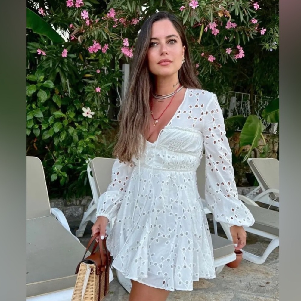 ZARA SHORT DRESS WITH CUTWORK EMBROIDERY